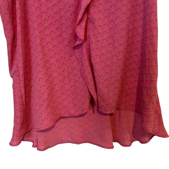Banana Republic Blouse Womens Small Pink Barbie Hi Low Ruffle Sleeveless - Picture 3 of 12